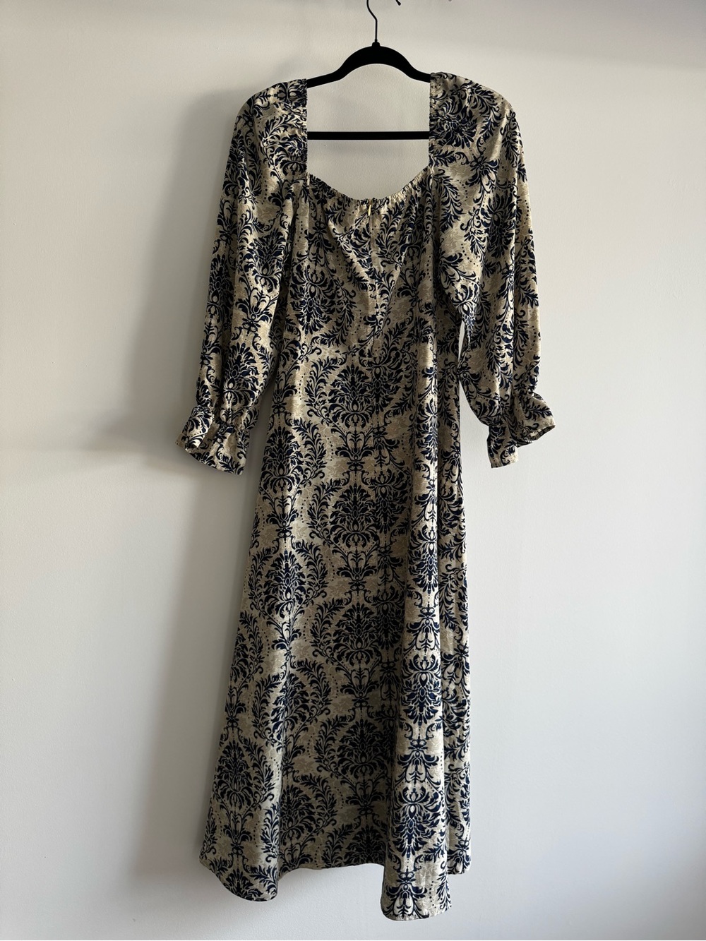 SHEIN Cream Dress with Navy Damask Print